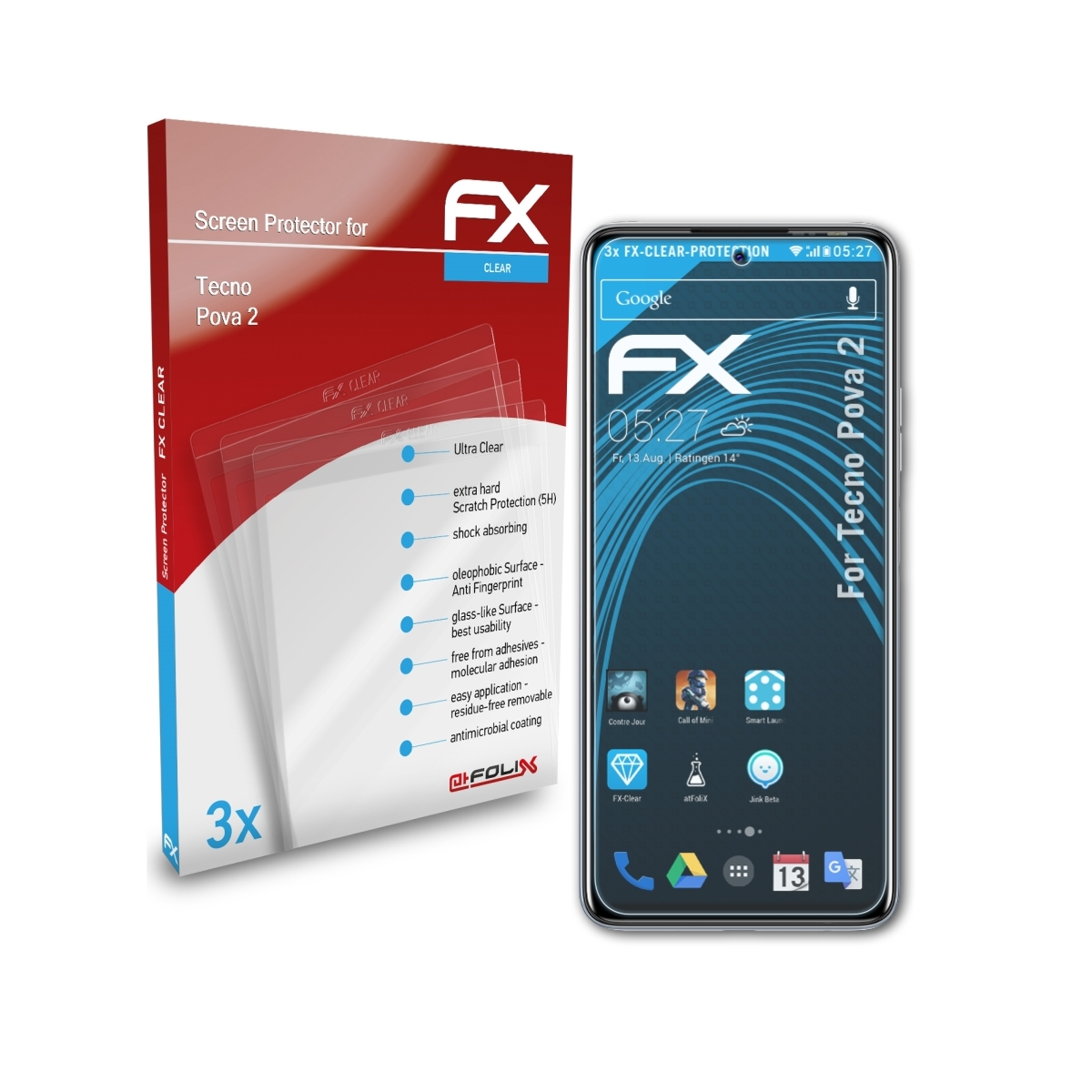 ATFOLIX 3x FX-Clear Displayschutz(für 2) Tecno Pova