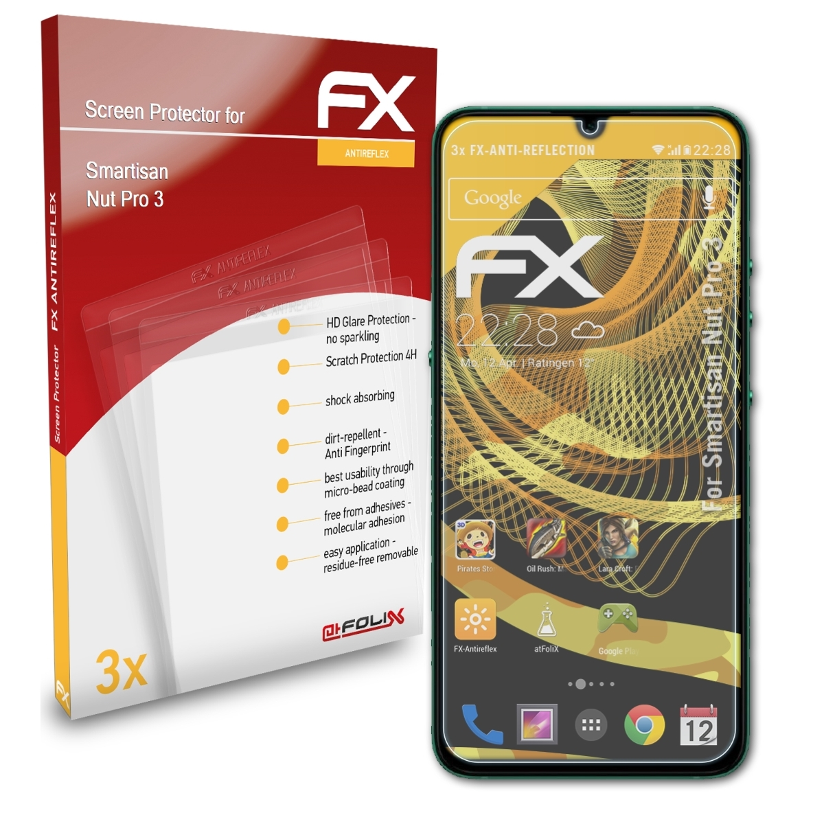 ATFOLIX 3x FX-Antireflex Displayschutz(für Nut Pro 3) Smartisan