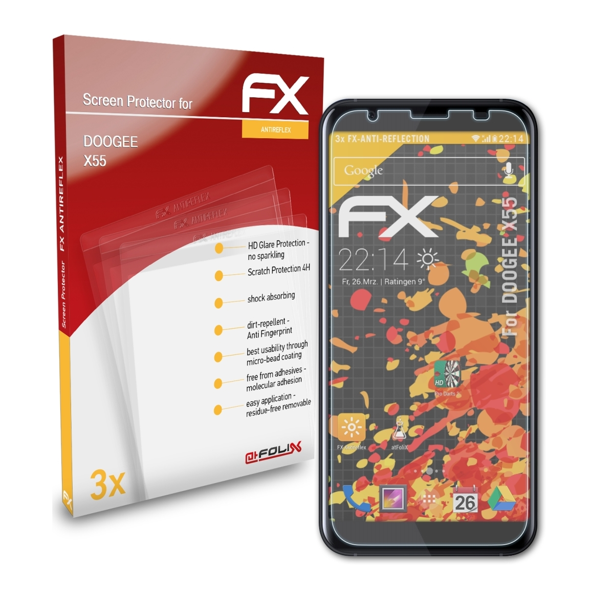 ATFOLIX 3x FX-Antireflex Displayschutz(für Doogee X55)