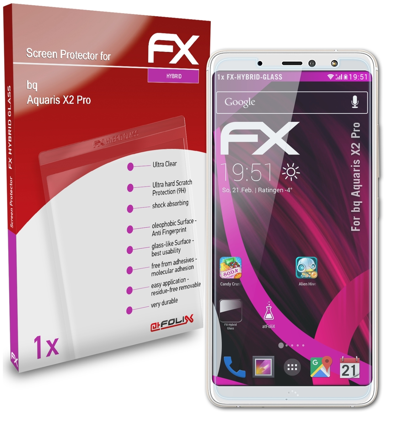 X2 FX-Hybrid-Glass Schutzglas(für bq Pro) ATFOLIX Aquaris