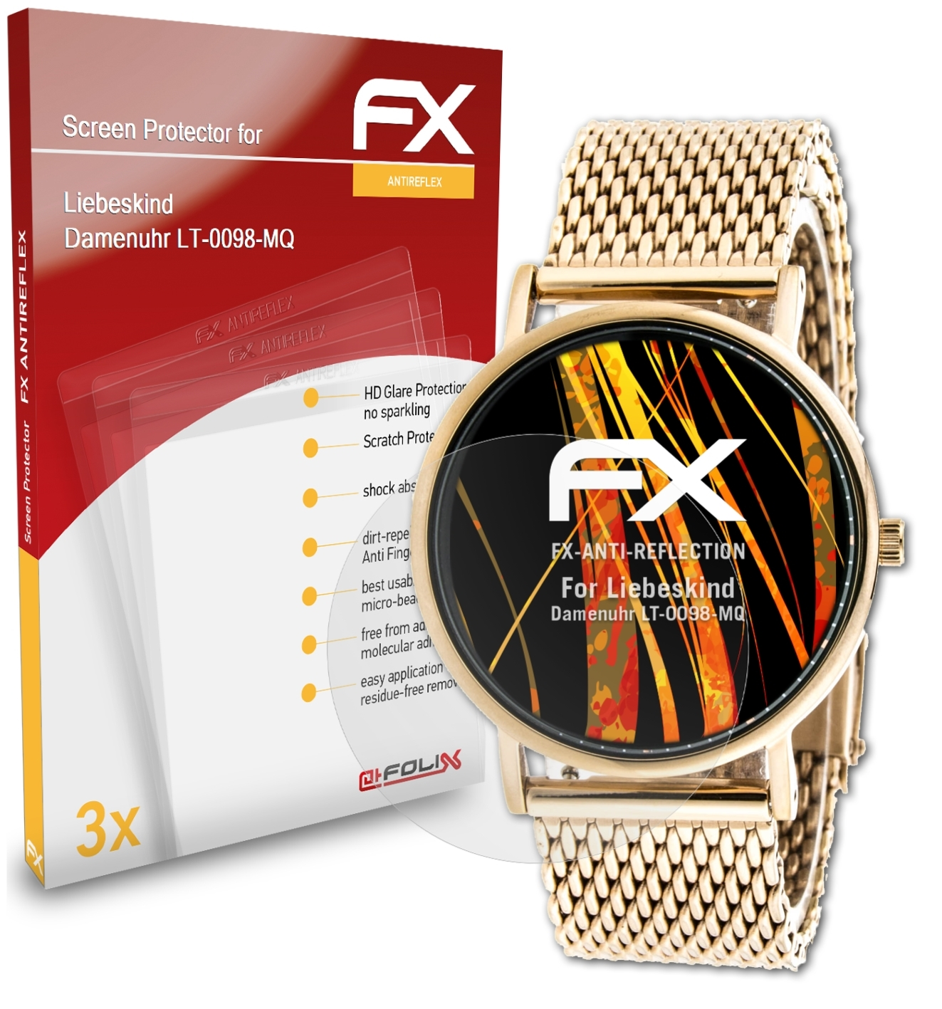 ATFOLIX 3x FX-Antireflex Displayschutz(für Damenuhr Liebeskind (LT-0098-MQ))