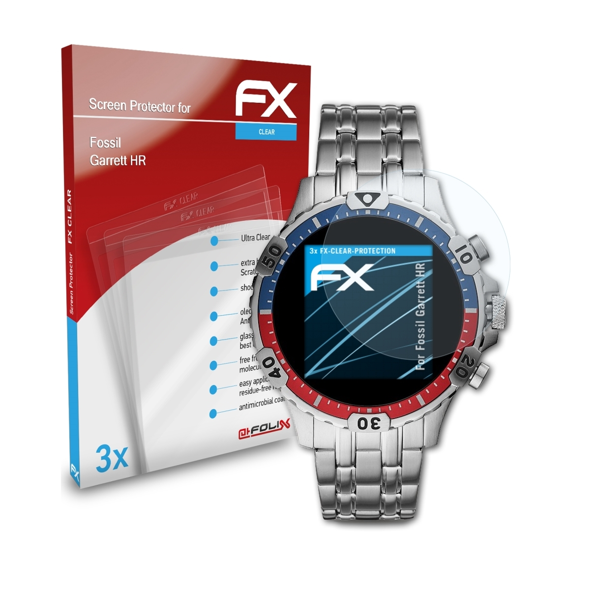 ATFOLIX 3x FX-Clear Displayschutz(für Fossil Garrett HR)