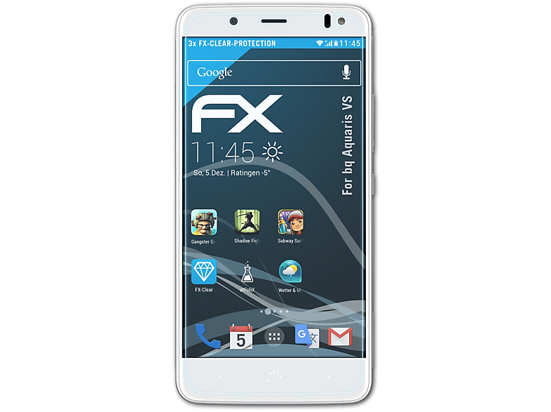 ATFOLIX 3x FX-Clear Displayschutz(für bq VS) Aquaris