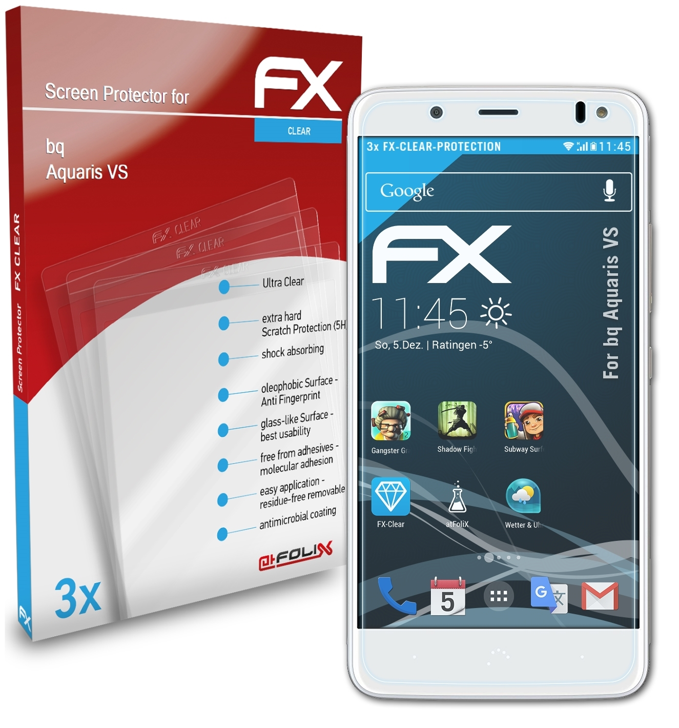 3x bq VS) FX-Clear Aquaris Displayschutz(für ATFOLIX
