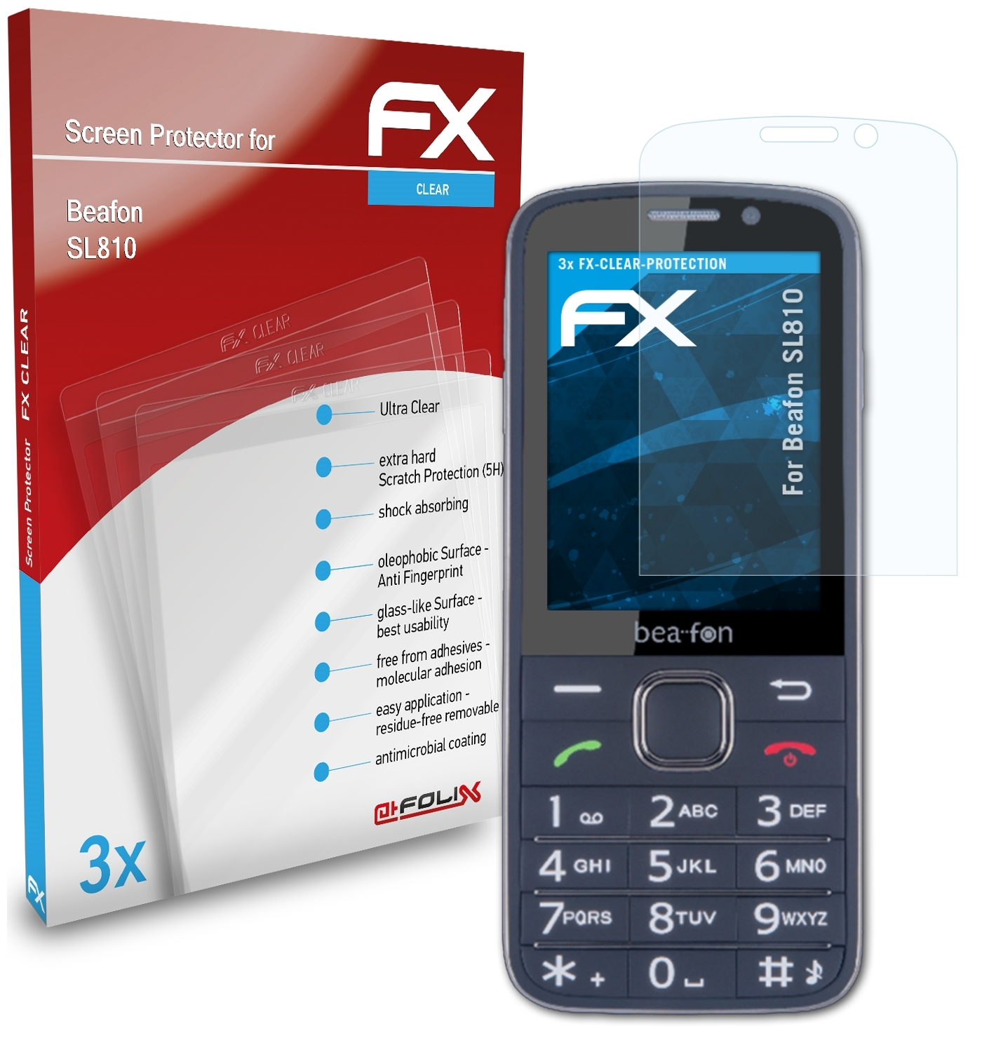 ATFOLIX FX-Clear 3x Beafon SL810) Displayschutz(für