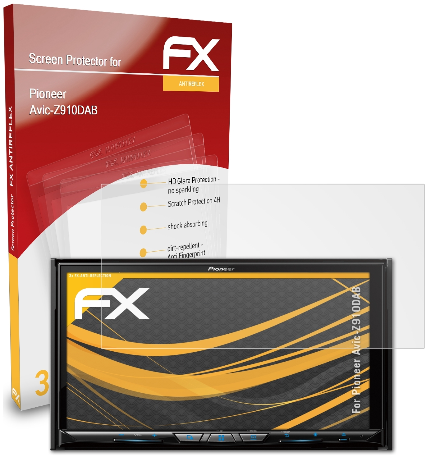 Pioneer 3x FX-Antireflex ATFOLIX Displayschutz(für Avic-Z910DAB)