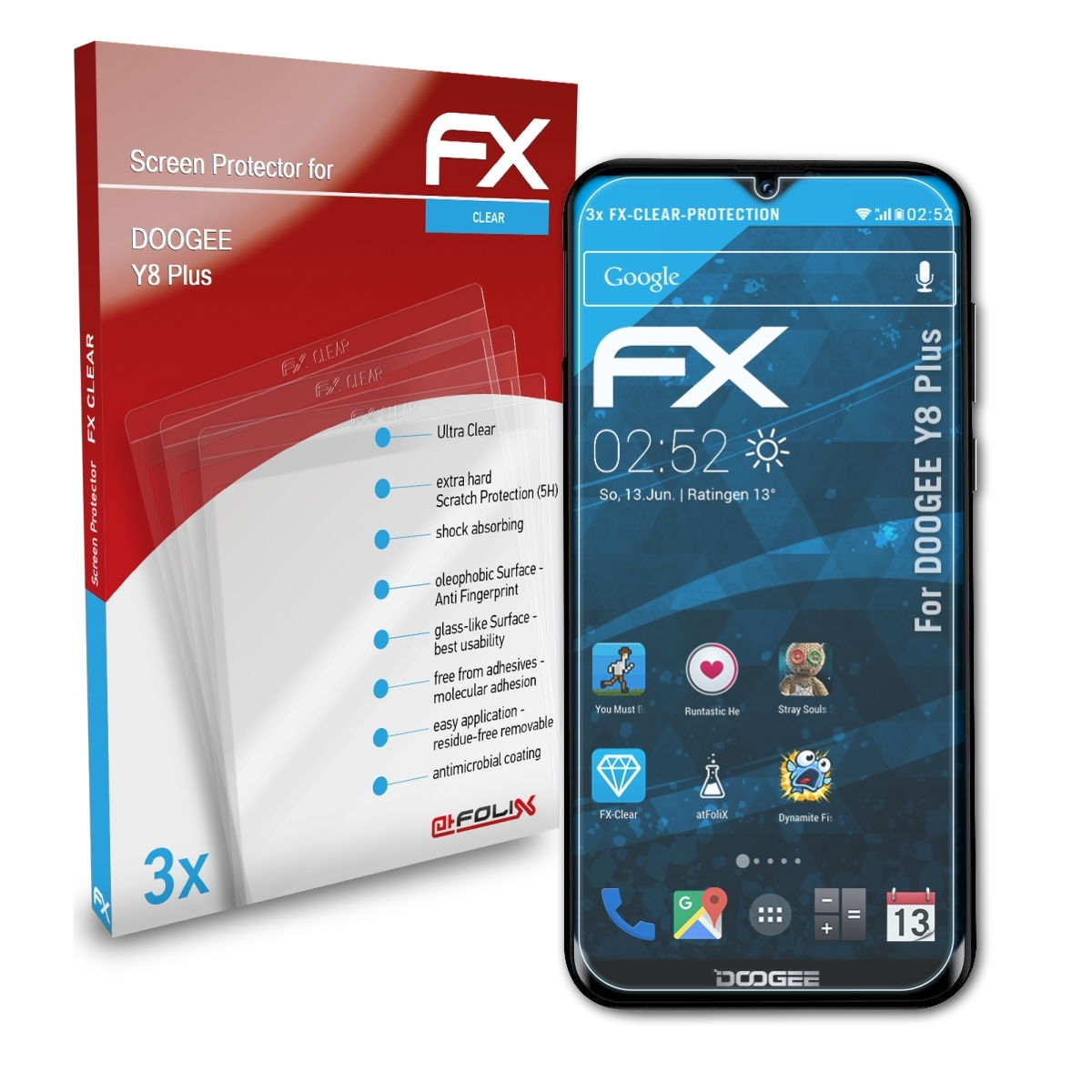 ATFOLIX 3x FX-Clear Displayschutz(für Doogee Y8 Plus)
