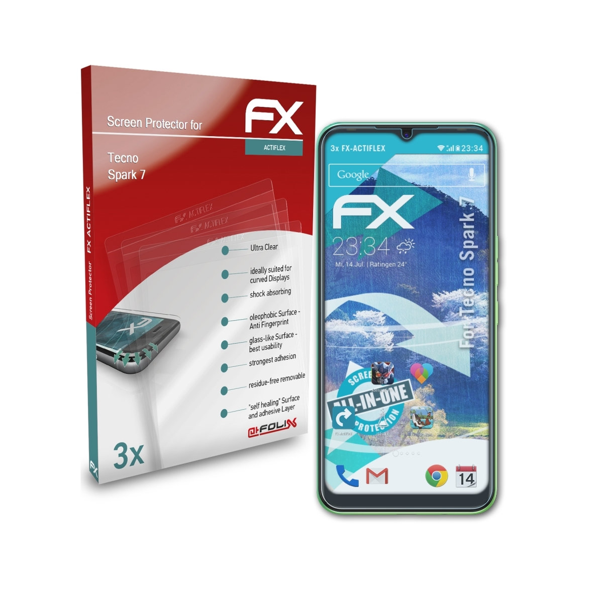 ATFOLIX 3x FX-ActiFleX Displayschutz(für Tecno Spark 7)
