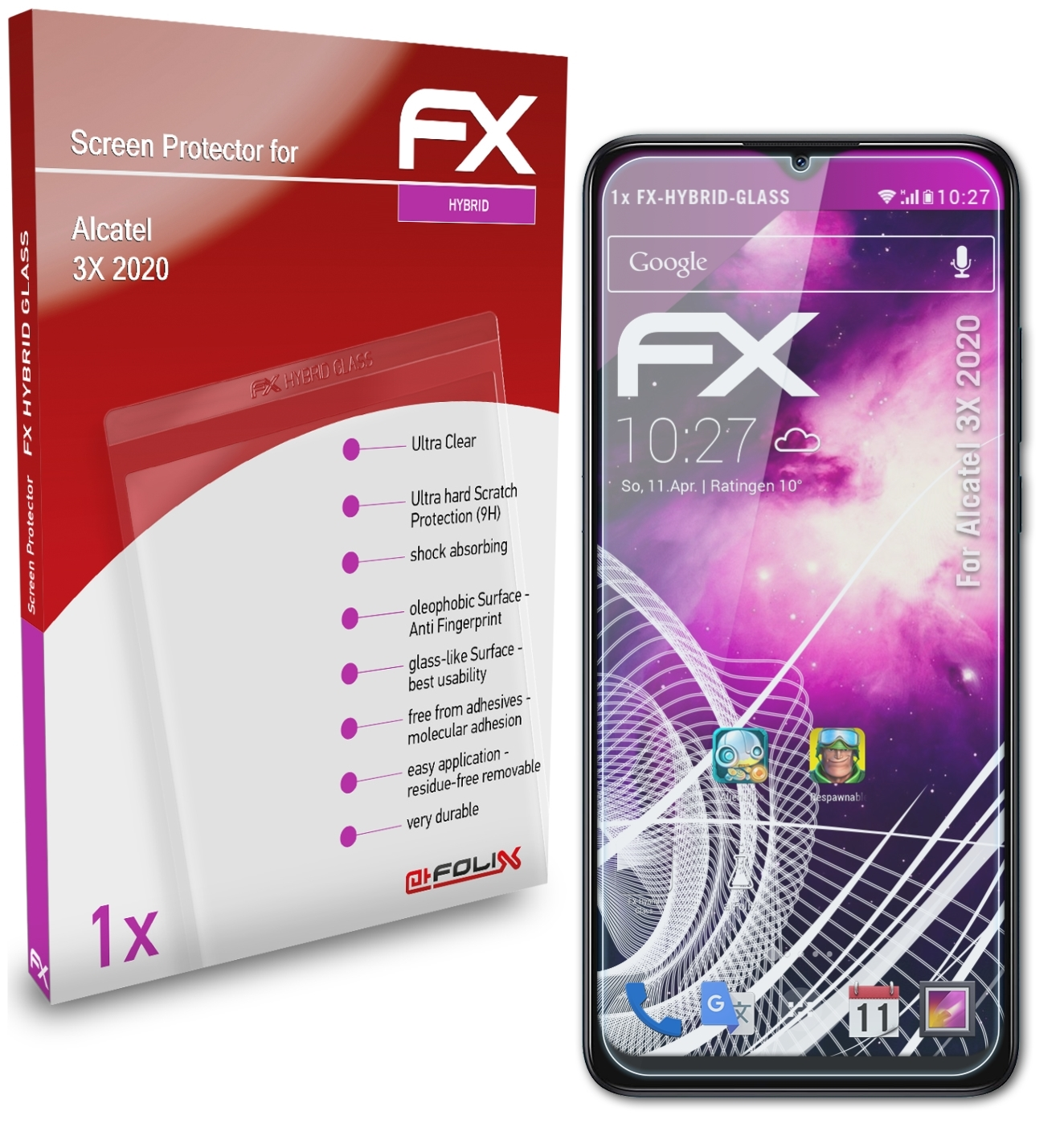 ATFOLIX FX-Hybrid-Glass Schutzglas(für Alcatel (2020)) 3X