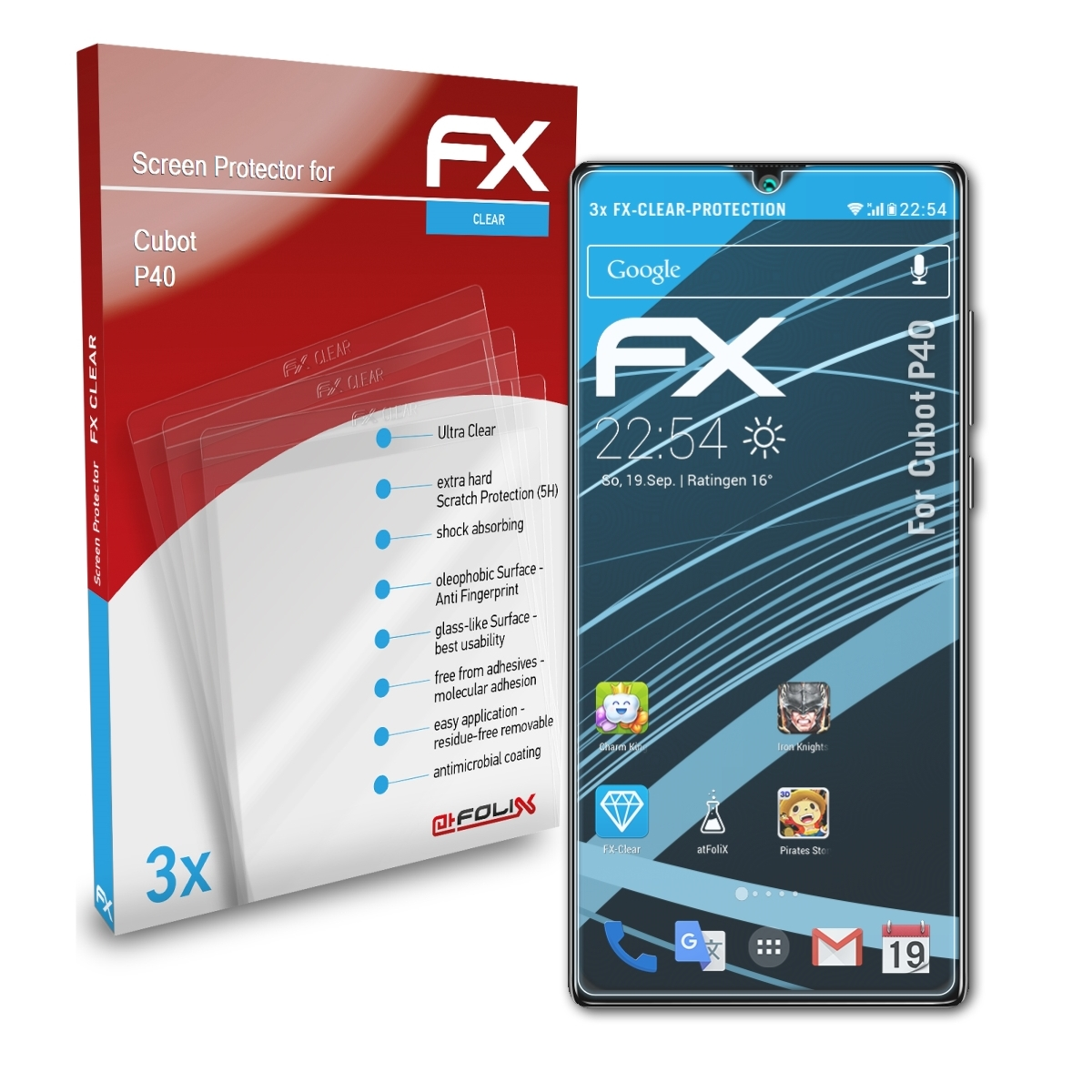 ATFOLIX 3x FX-Clear Cubot Displayschutz(für P40)