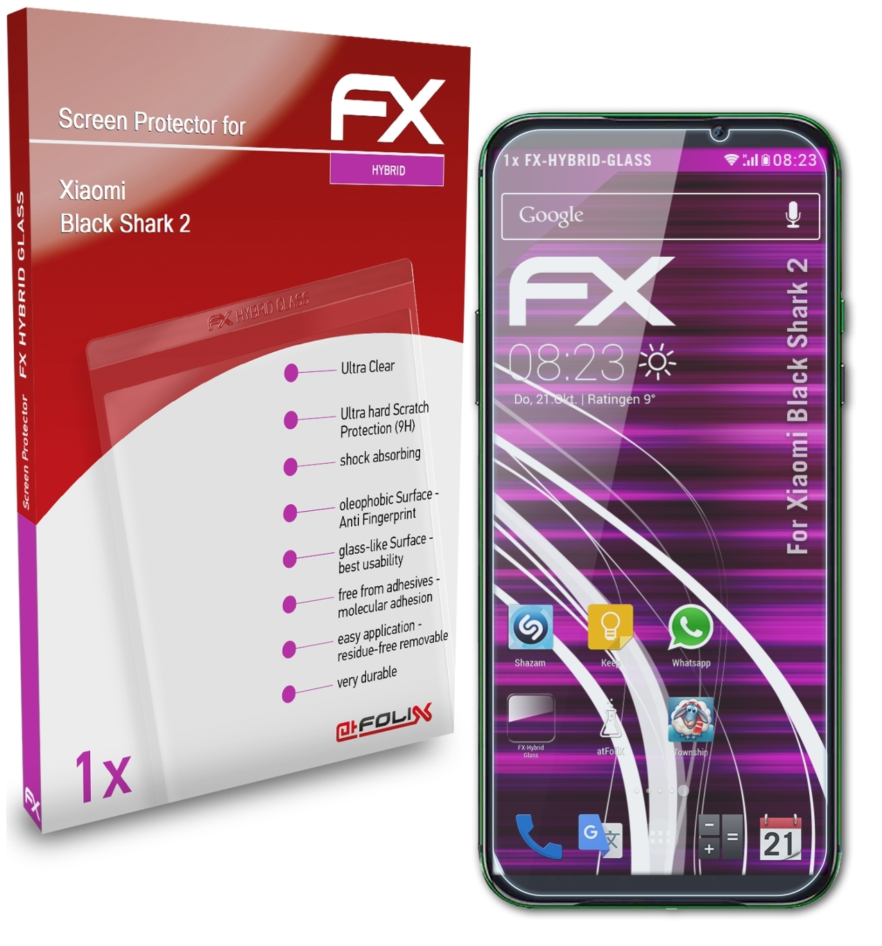 ATFOLIX FX-Hybrid-Glass Schutzglas(für Xiaomi Black 2) Shark