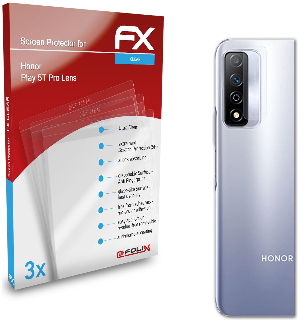 ATFOLIX 3x FX-Clear Play Pro Displayschutz(für 5T Lens) Honor