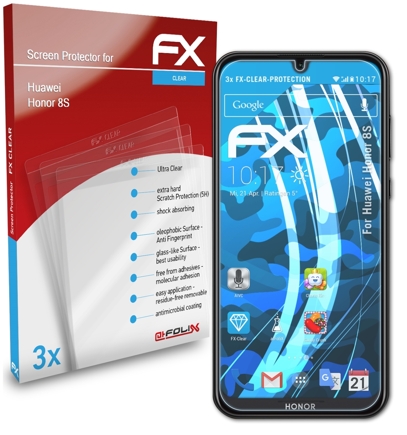 ATFOLIX 3x FX-Clear Displayschutz(für Huawei Honor 8S)
