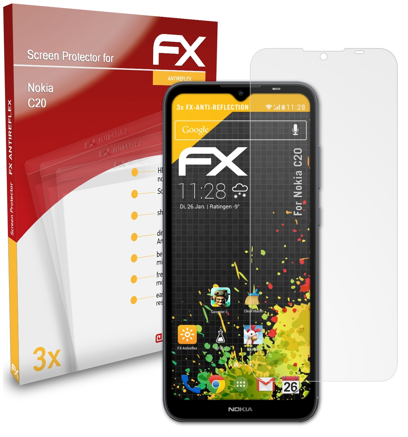 Nokia Displayschutz(für 3x ATFOLIX FX-Antireflex C20)