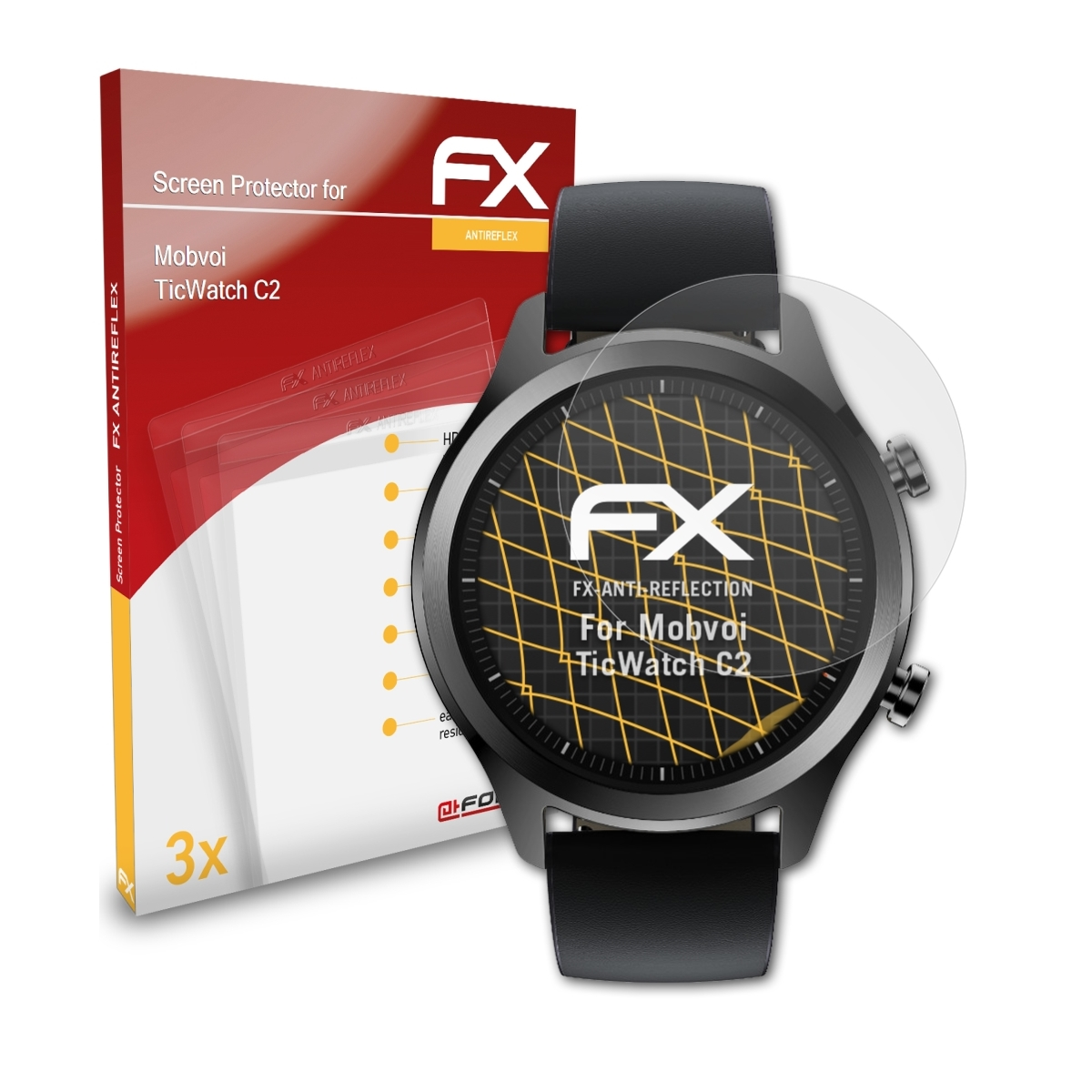 ATFOLIX 3x FX-Antireflex Mobvoi TicWatch C2) Displayschutz(für