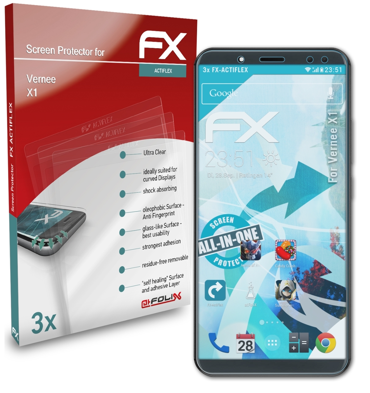 Vernee 3x FX-ActiFleX ATFOLIX X1) Displayschutz(für