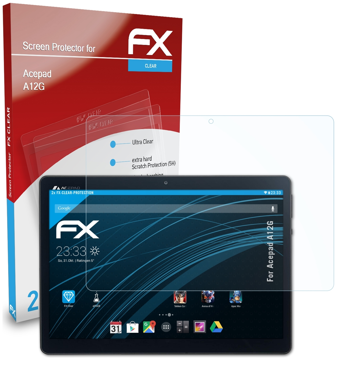 2x FX-Clear Acepad A12G) Displayschutz(für ATFOLIX