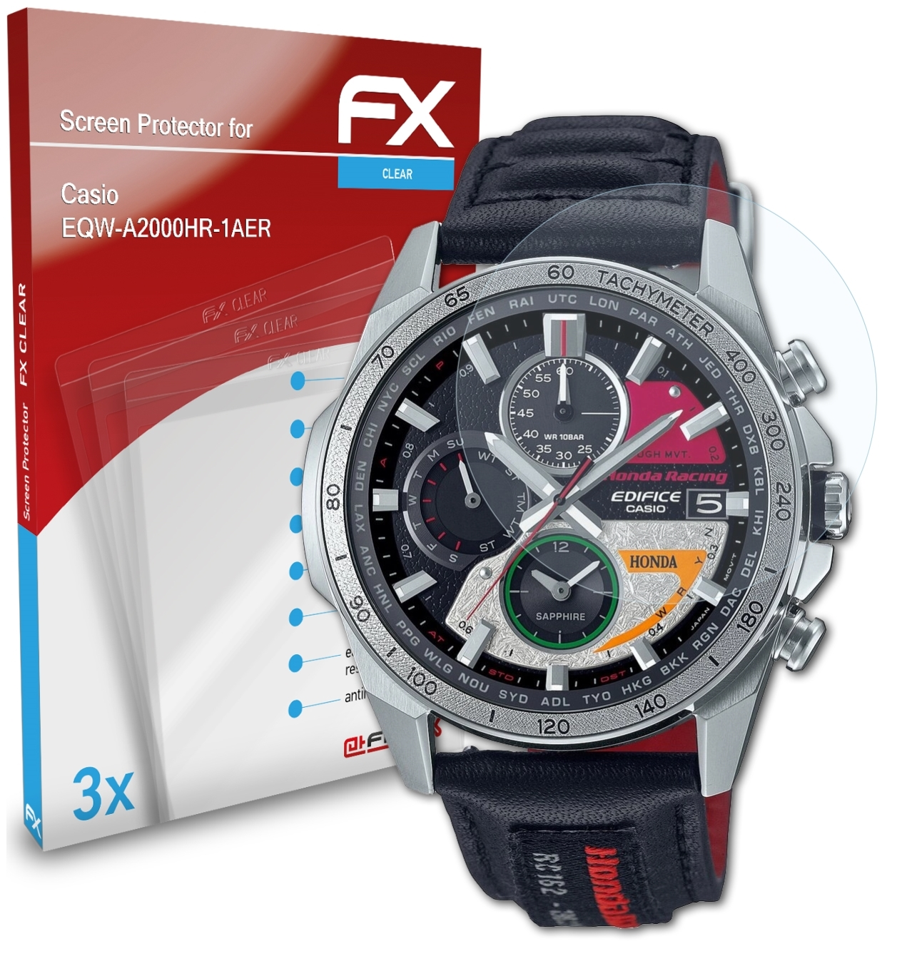 3x EQW-A2000HR-1AER) Casio FX-Clear Displayschutz(für ATFOLIX