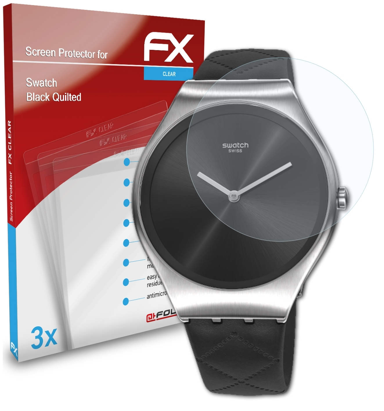 Black Quilted) FX-Clear Displayschutz(für Swatch 3x ATFOLIX