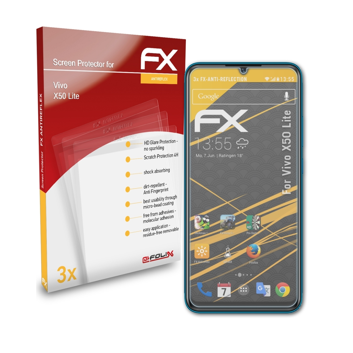 ATFOLIX 3x FX-Antireflex Displayschutz(für Lite) X50 Vivo