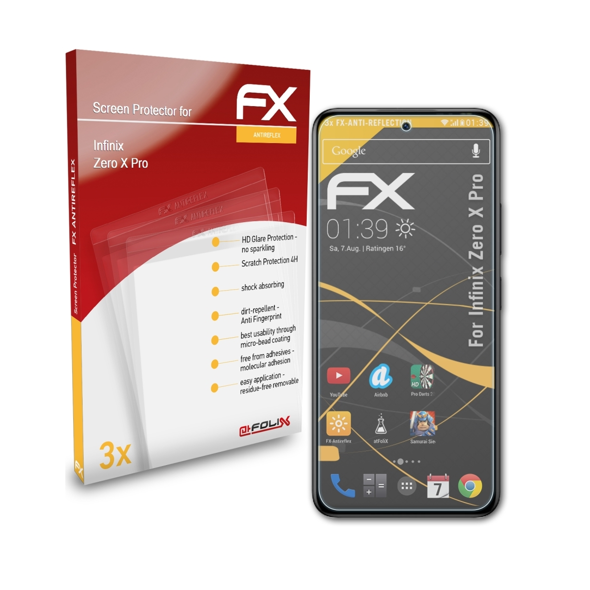3x Zero X ATFOLIX FX-Antireflex Infinix Pro) Displayschutz(für