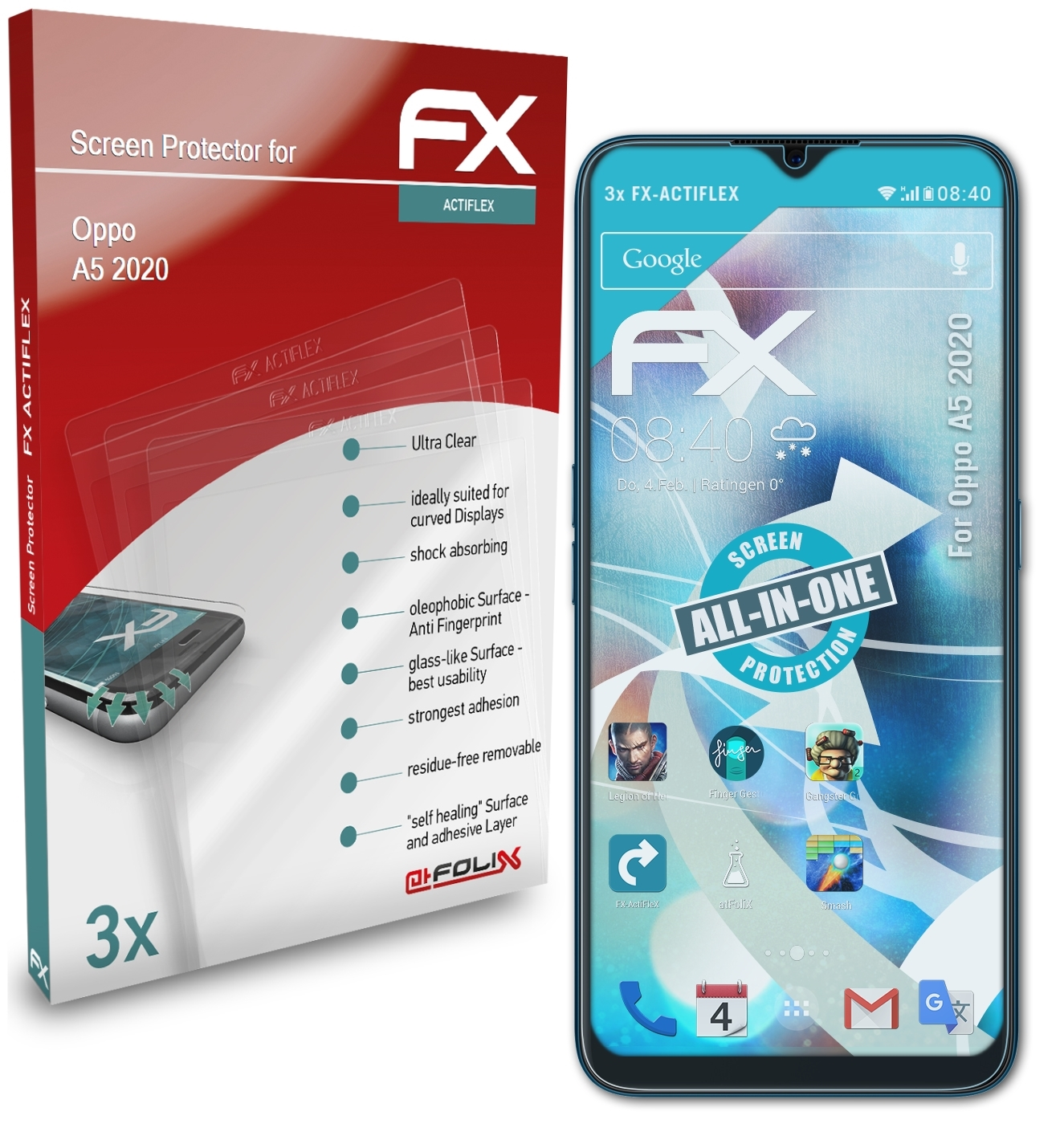 2020) Displayschutz(für Oppo ATFOLIX FX-ActiFleX 3x A5