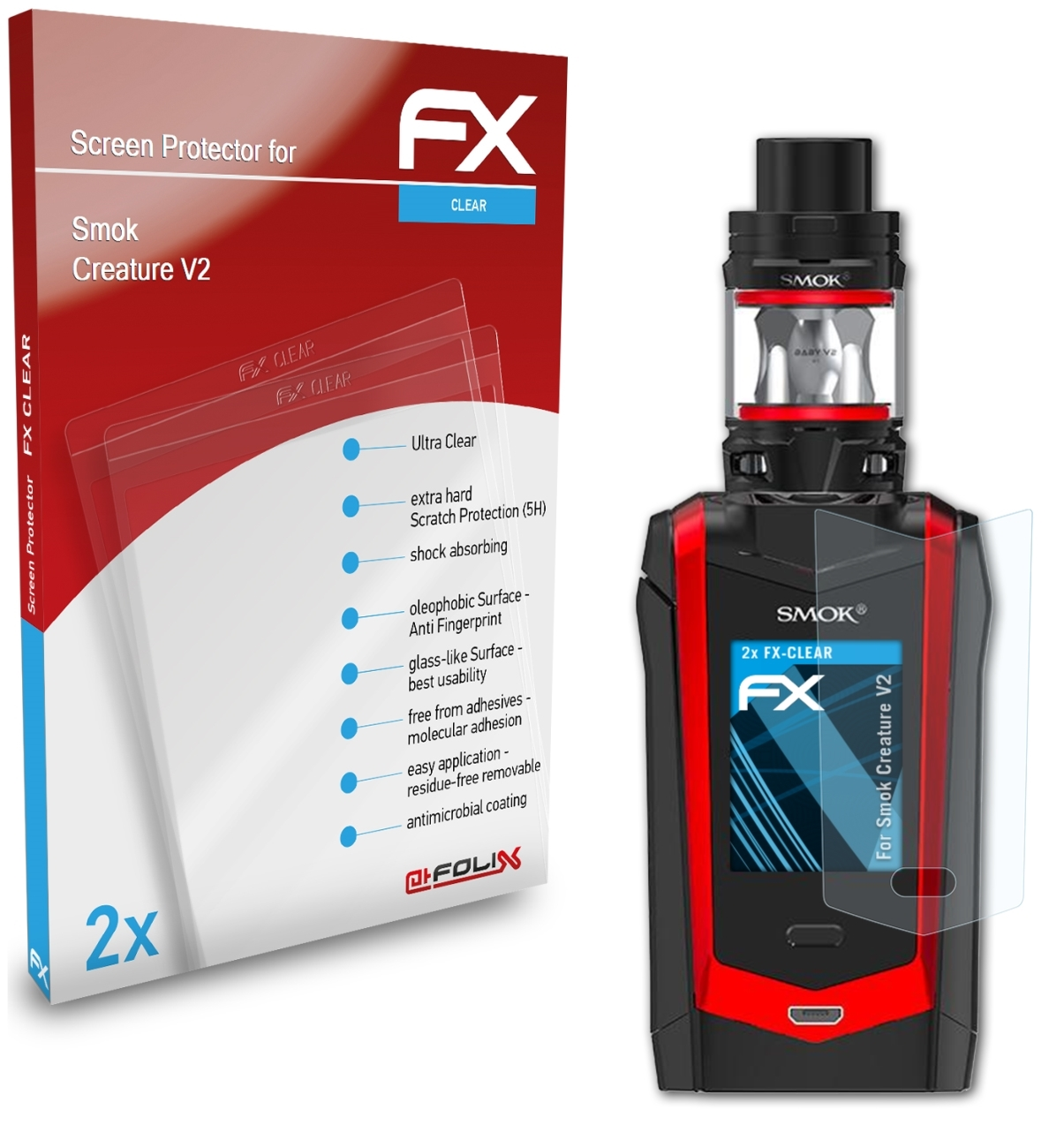 ATFOLIX Smok Creature FX-Clear 2x V2) Displayschutz(für