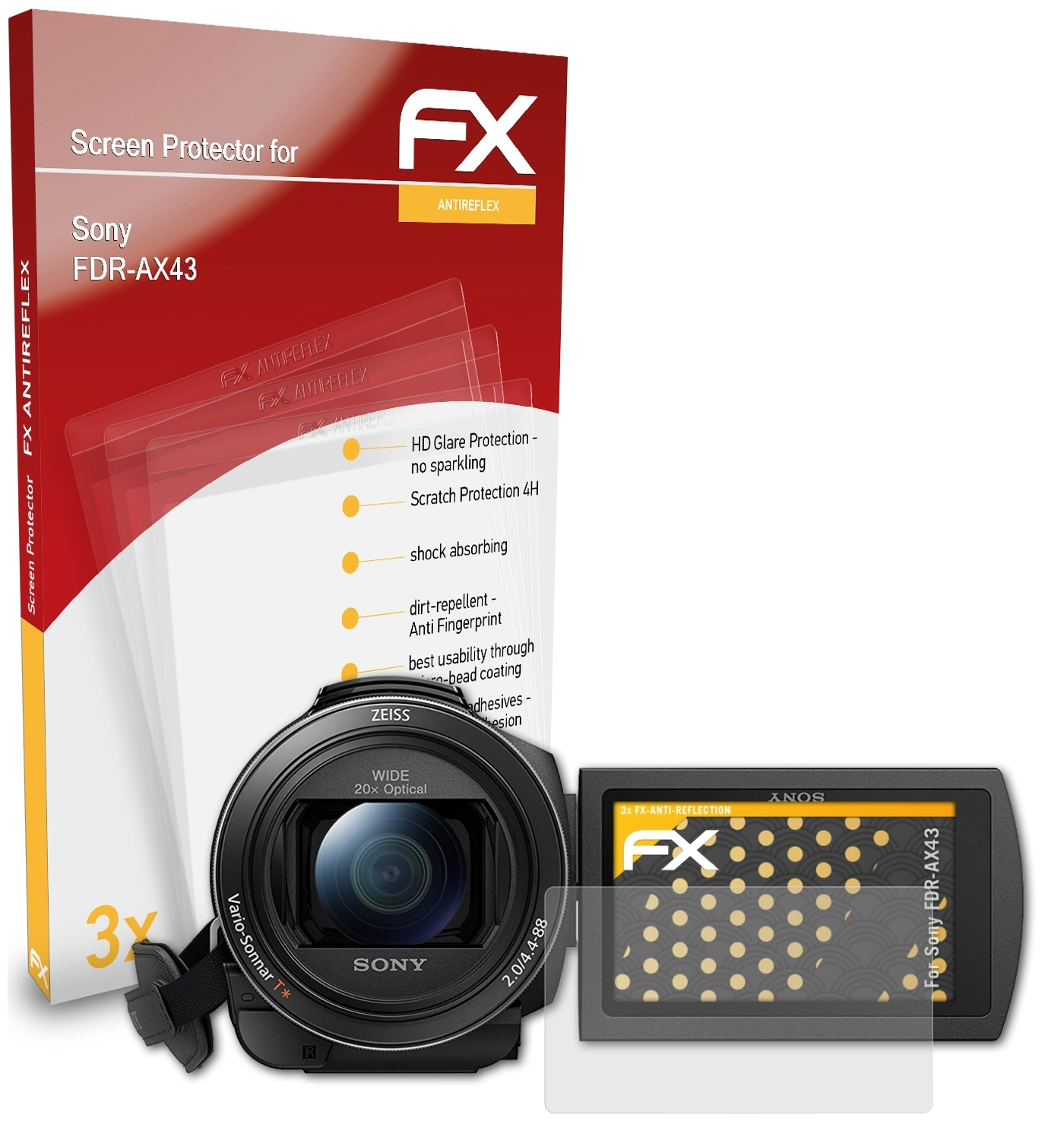 3x Sony Displayschutz(für FDR-AX43) ATFOLIX FX-Antireflex