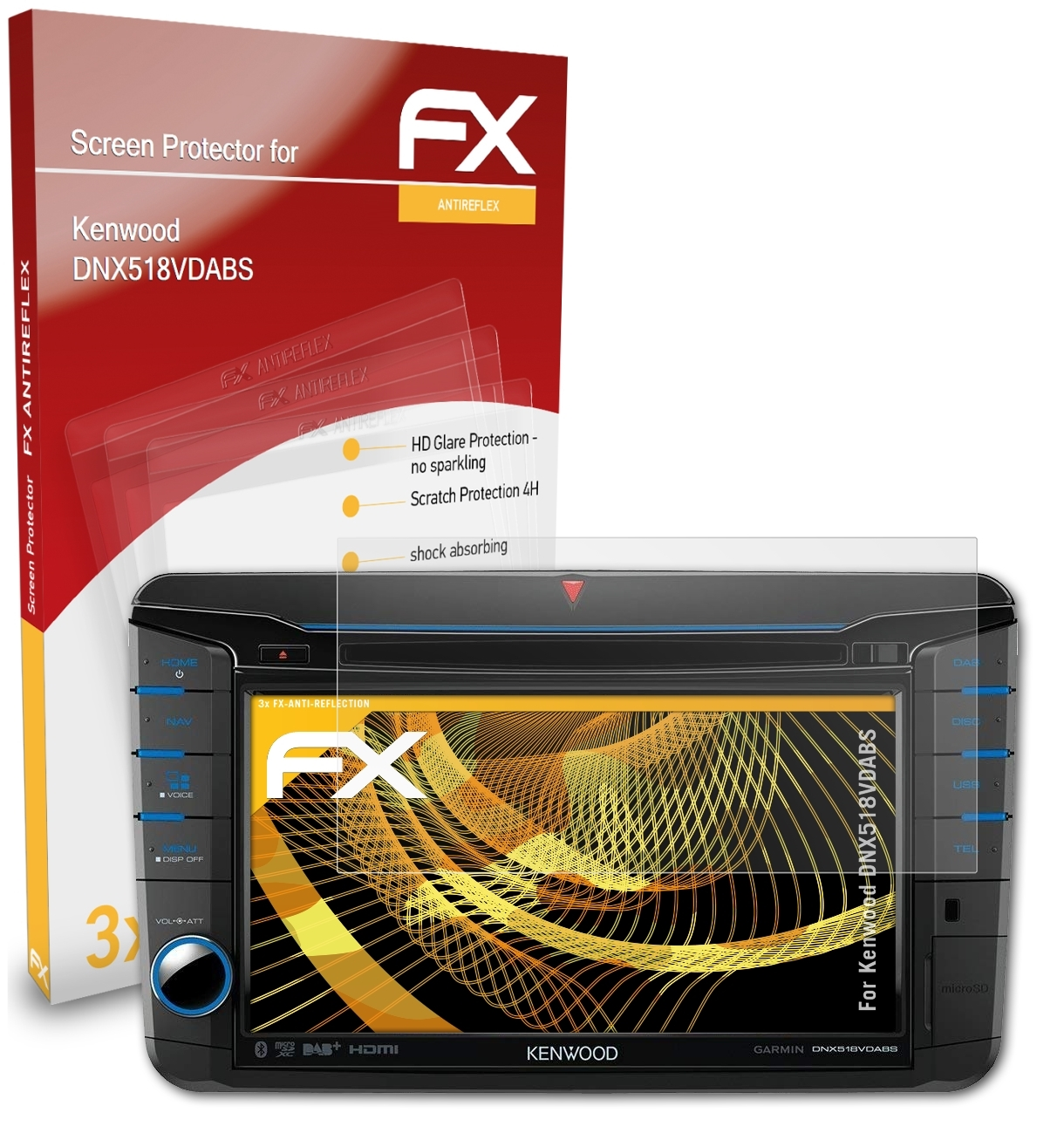 ATFOLIX 3x Kenwood FX-Antireflex Displayschutz(für DNX518VDABS)