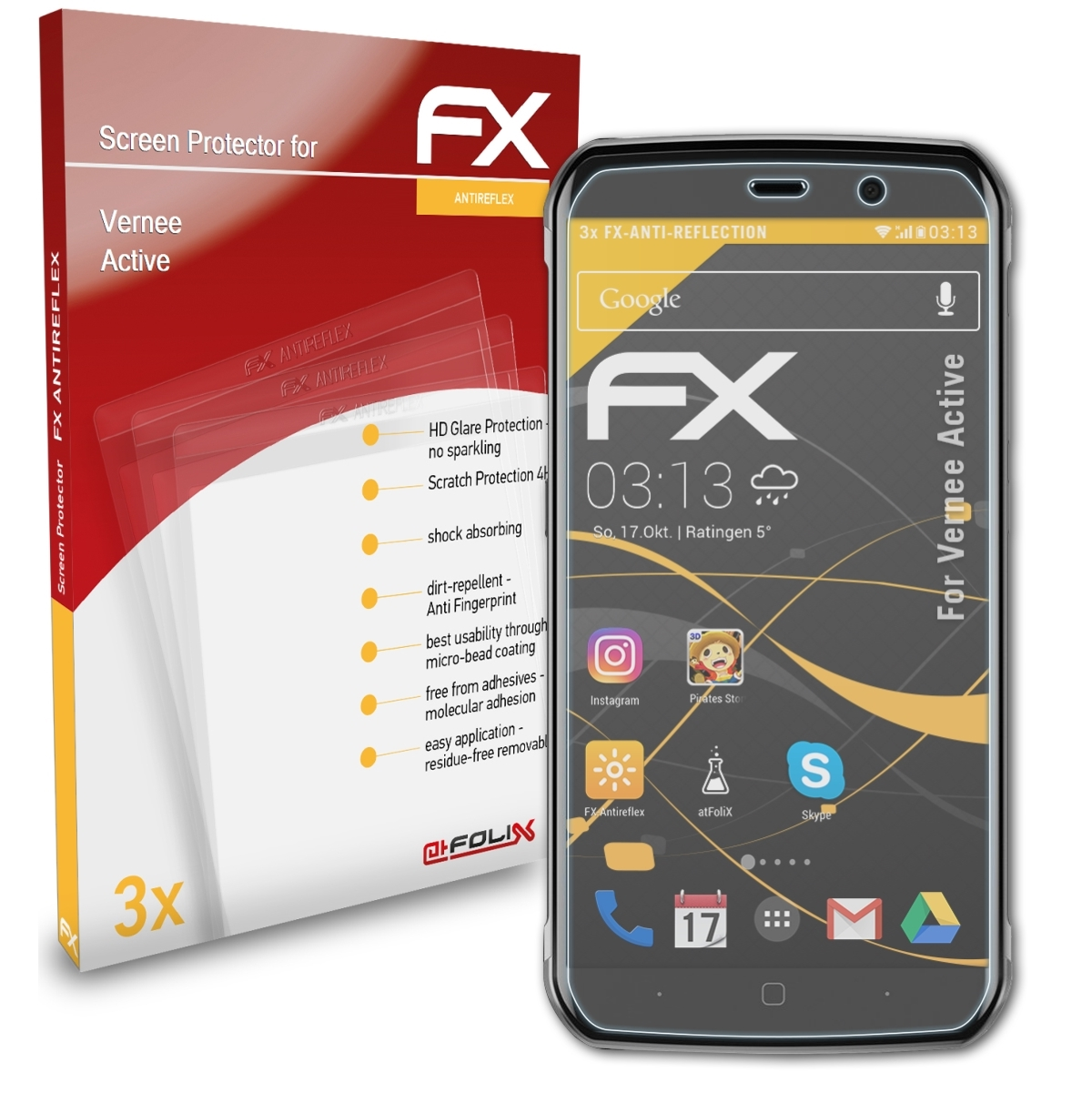 ATFOLIX 3x FX-Antireflex Displayschutz(für Active) Vernee