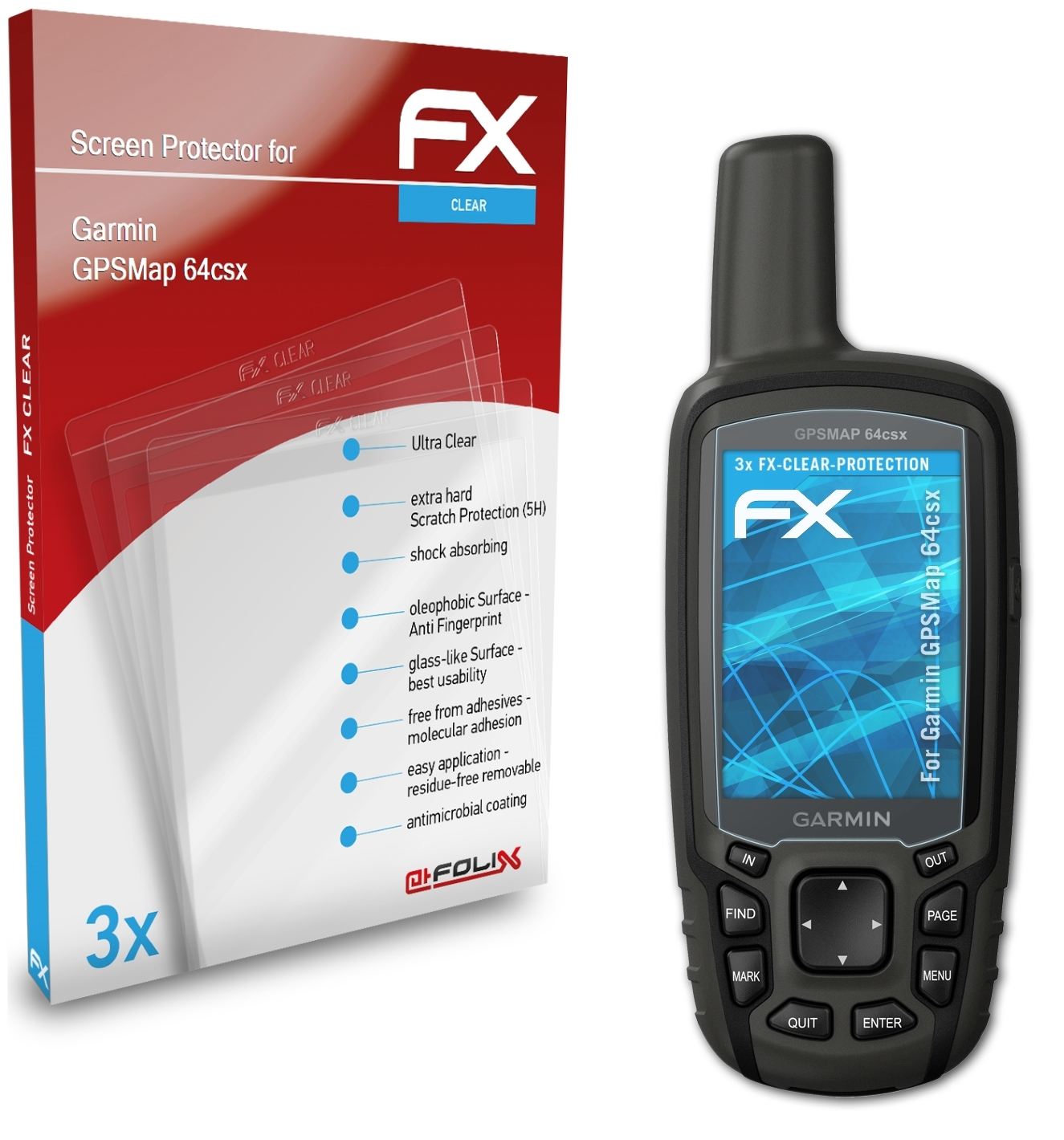 Displayschutz(für GPSMap 64csx) FX-Clear 3x ATFOLIX Garmin