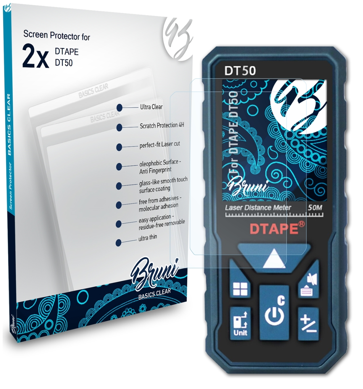 DT50) 2x DTAPE Basics-Clear BRUNI Schutzfolie(für