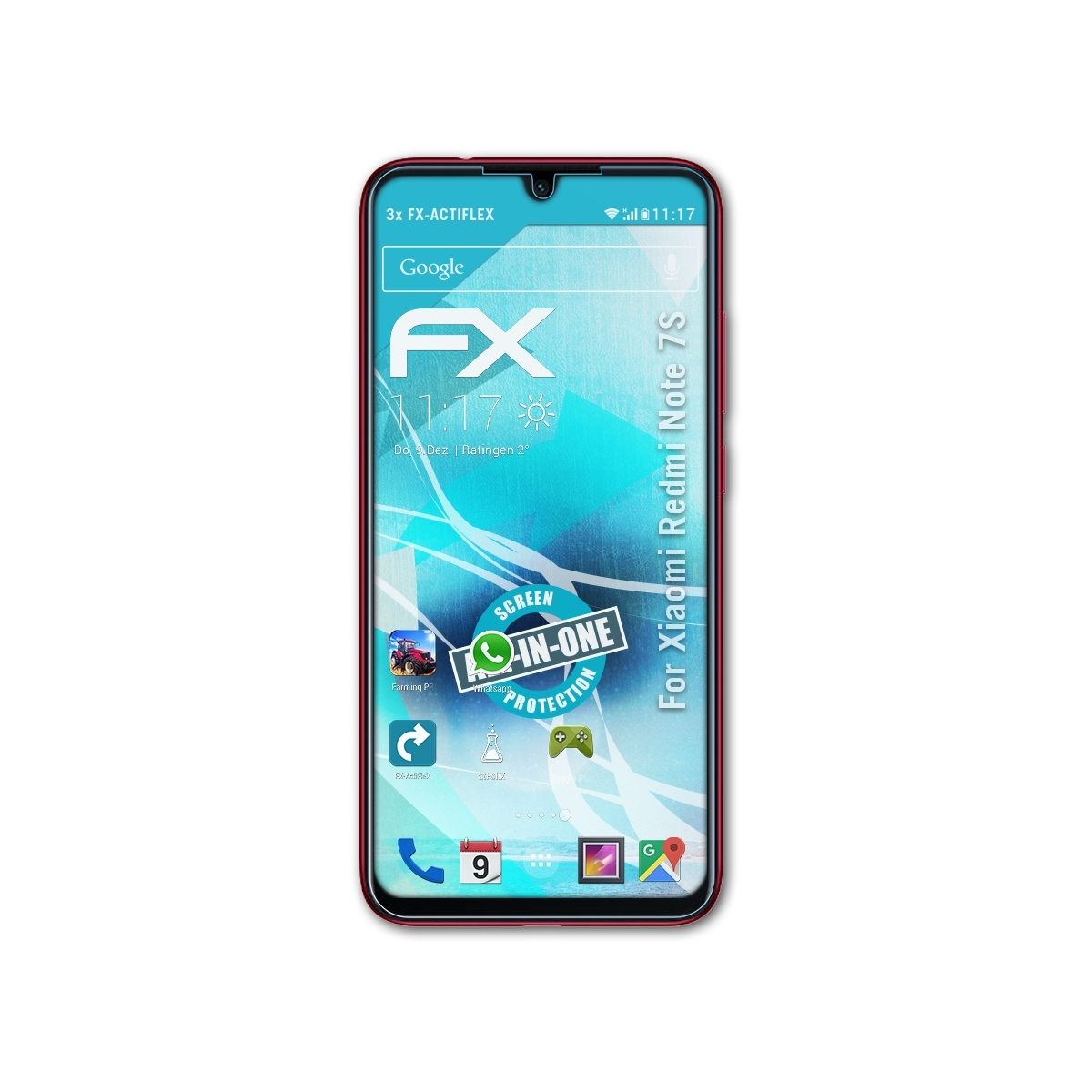 7S) FX-ActiFleX 3x Note Xiaomi Redmi Displayschutz(für ATFOLIX