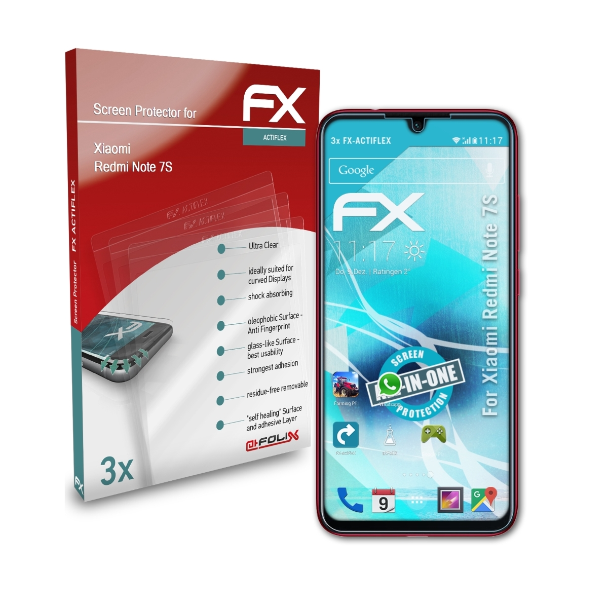 ATFOLIX 3x Note FX-ActiFleX Redmi 7S) Xiaomi Displayschutz(für