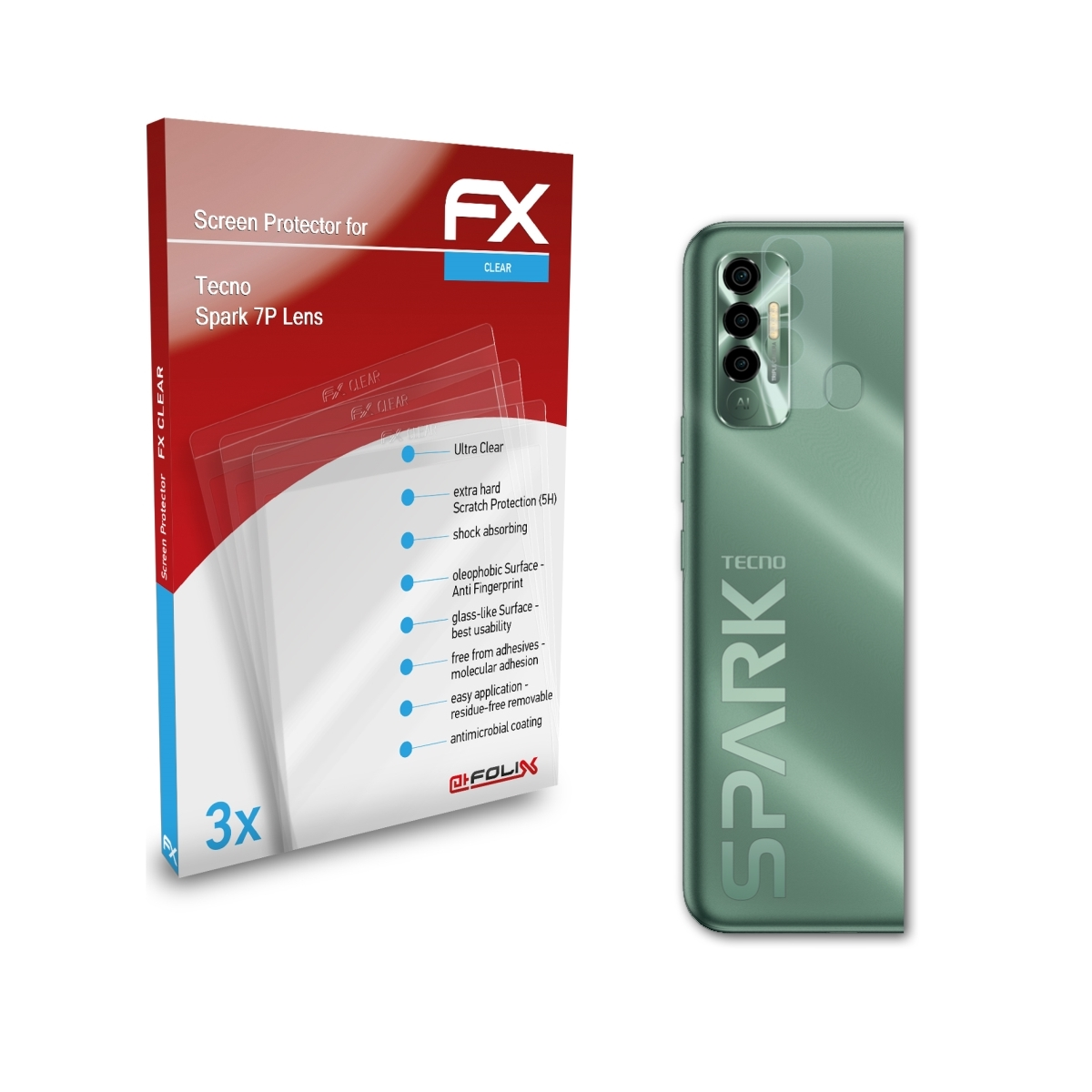 ATFOLIX 3x FX-Clear 7P Displayschutz(für Lens) Spark Tecno