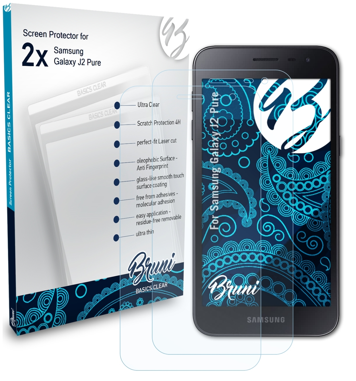 2x Schutzfolie(für J2 BRUNI Galaxy Pure) Samsung Basics-Clear