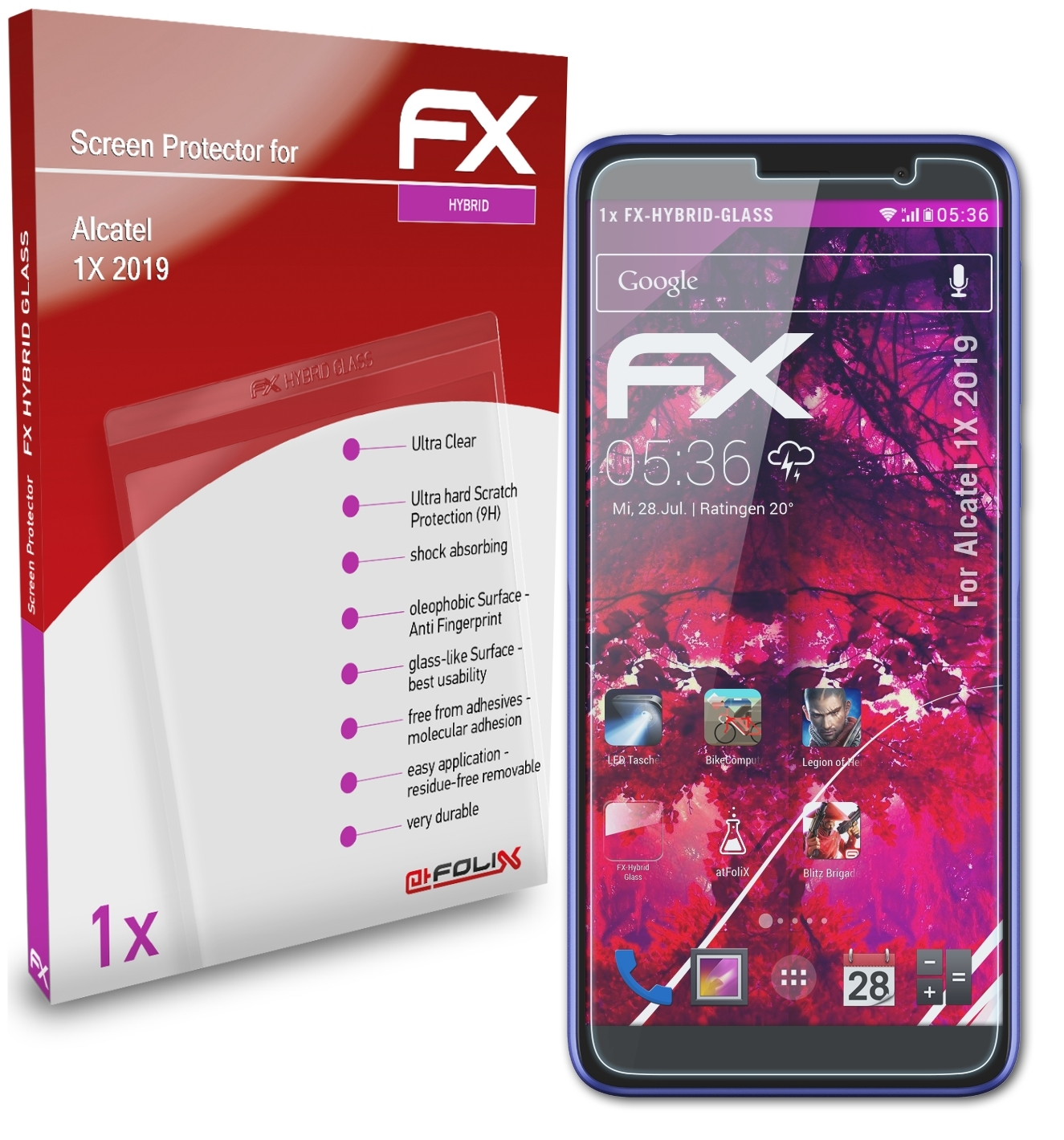 ATFOLIX FX-Hybrid-Glass Schutzglas(für Alcatel 1X (2019))