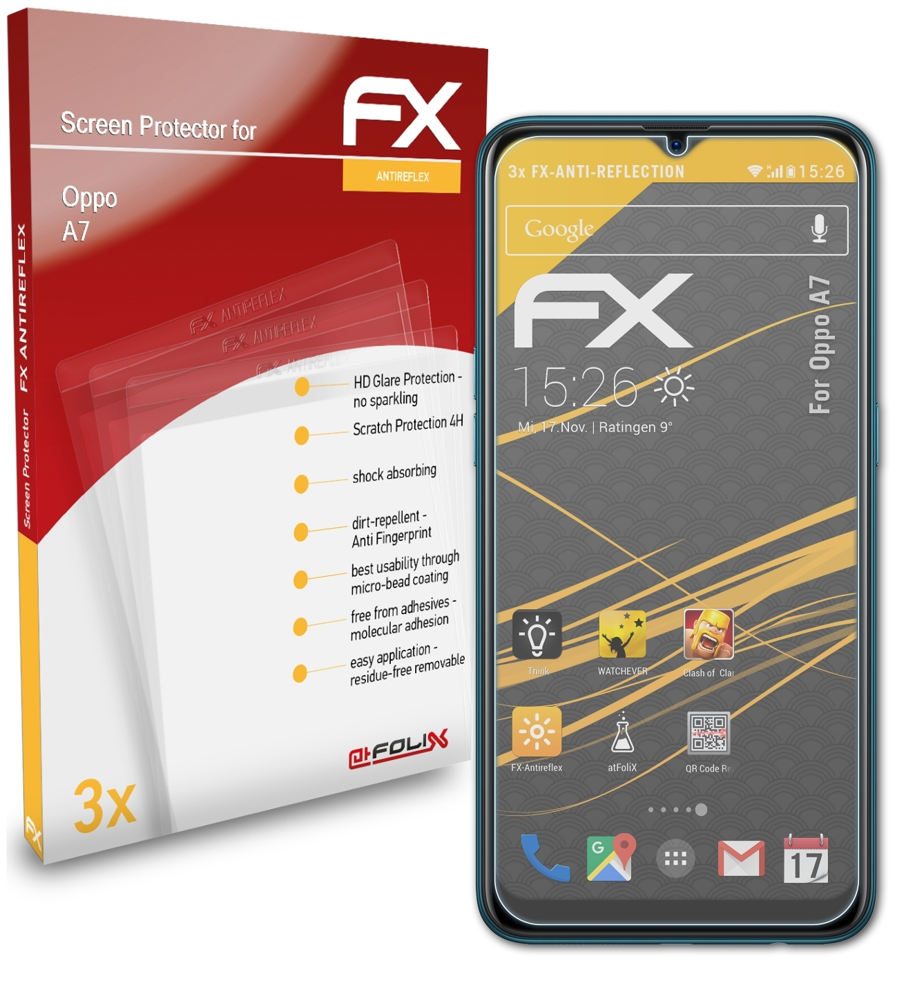 ATFOLIX 3x FX-Antireflex Displayschutz(für A7) Oppo