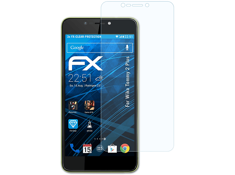 billig produzieren ATFOLIX 3x FX-Clear Displayschutz(für Tommy 2 Wiko Plus)