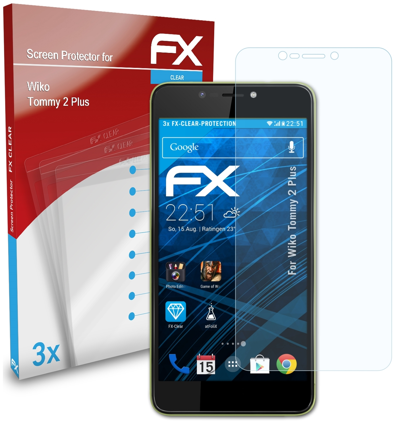 ATFOLIX 3x FX-Clear Plus) Displayschutz(für 2 Tommy Wiko