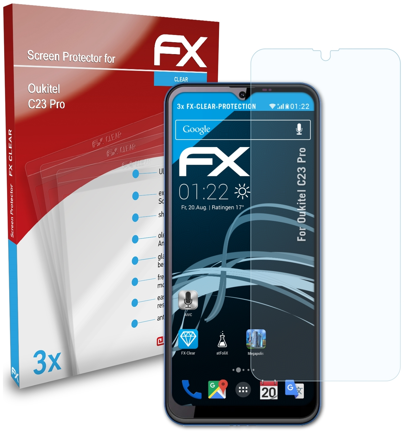 3x C23 ATFOLIX Oukitel Pro) Displayschutz(für FX-Clear