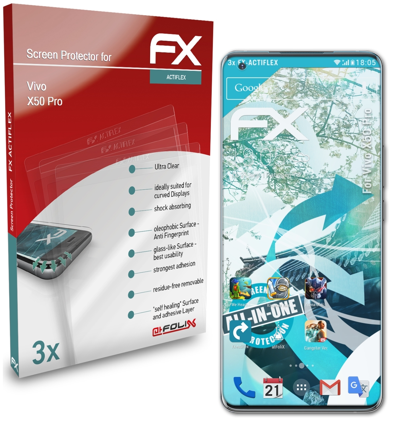 Vivo ATFOLIX Displayschutz(für Pro) X50 FX-ActiFleX 3x