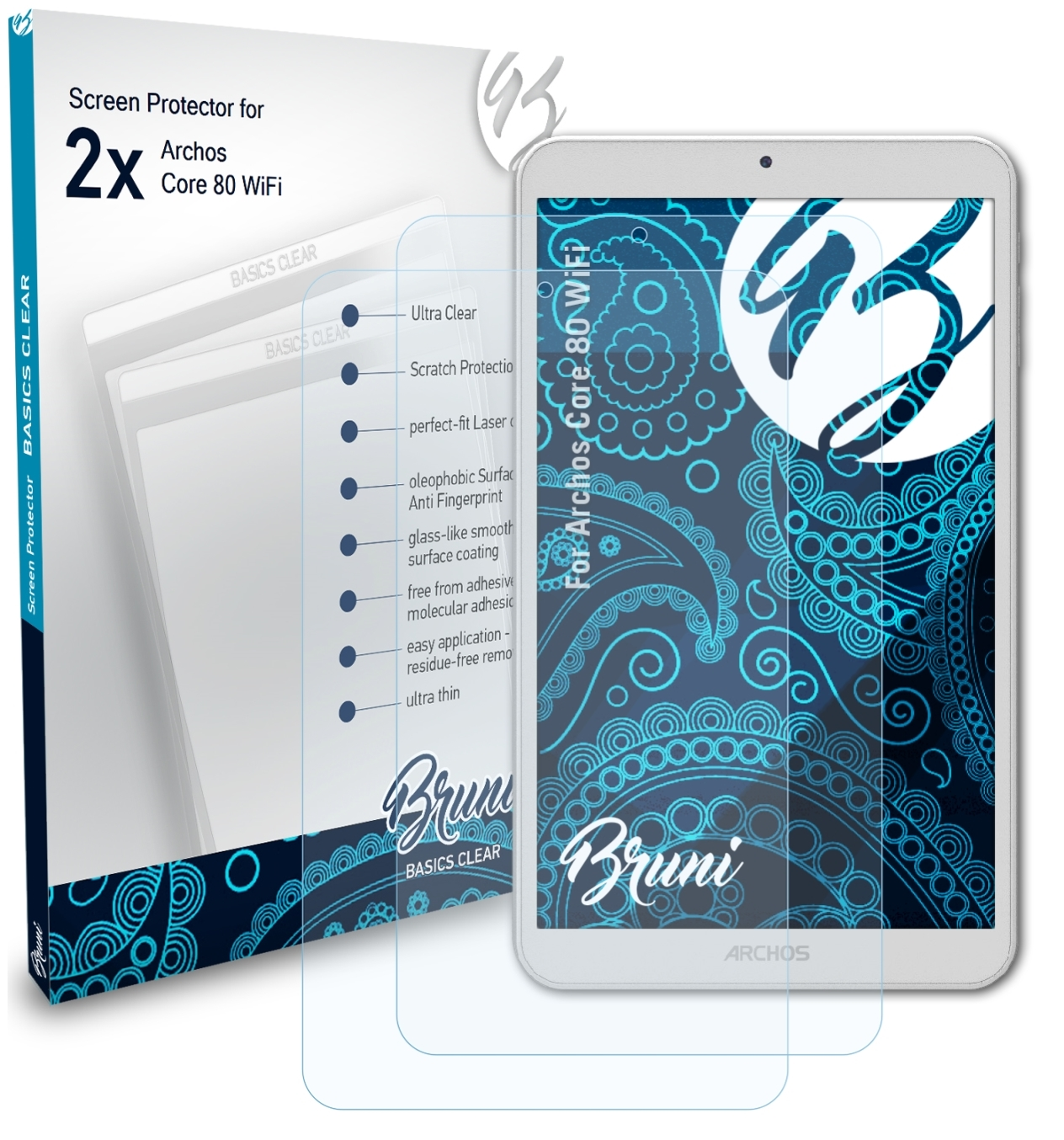 BRUNI 2x Basics-Clear Schutzfolie(für Archos 80 Core WiFi)