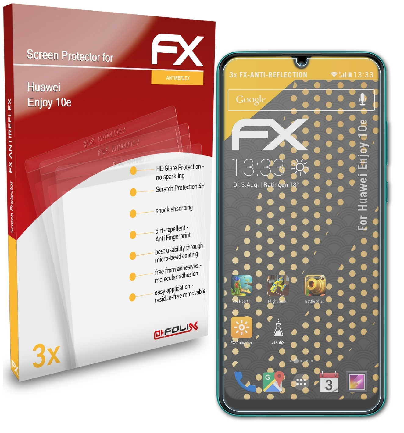 10e) 3x FX-Antireflex Displayschutz(für Huawei ATFOLIX Enjoy