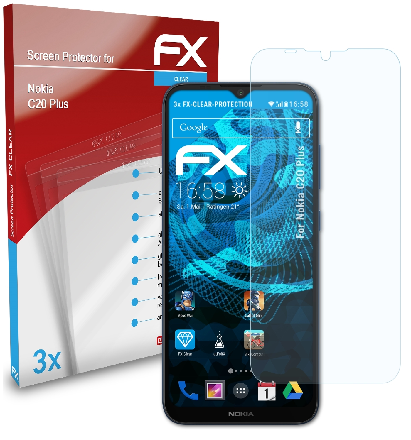 FX-Clear Nokia Displayschutz(für 3x ATFOLIX Plus) C20