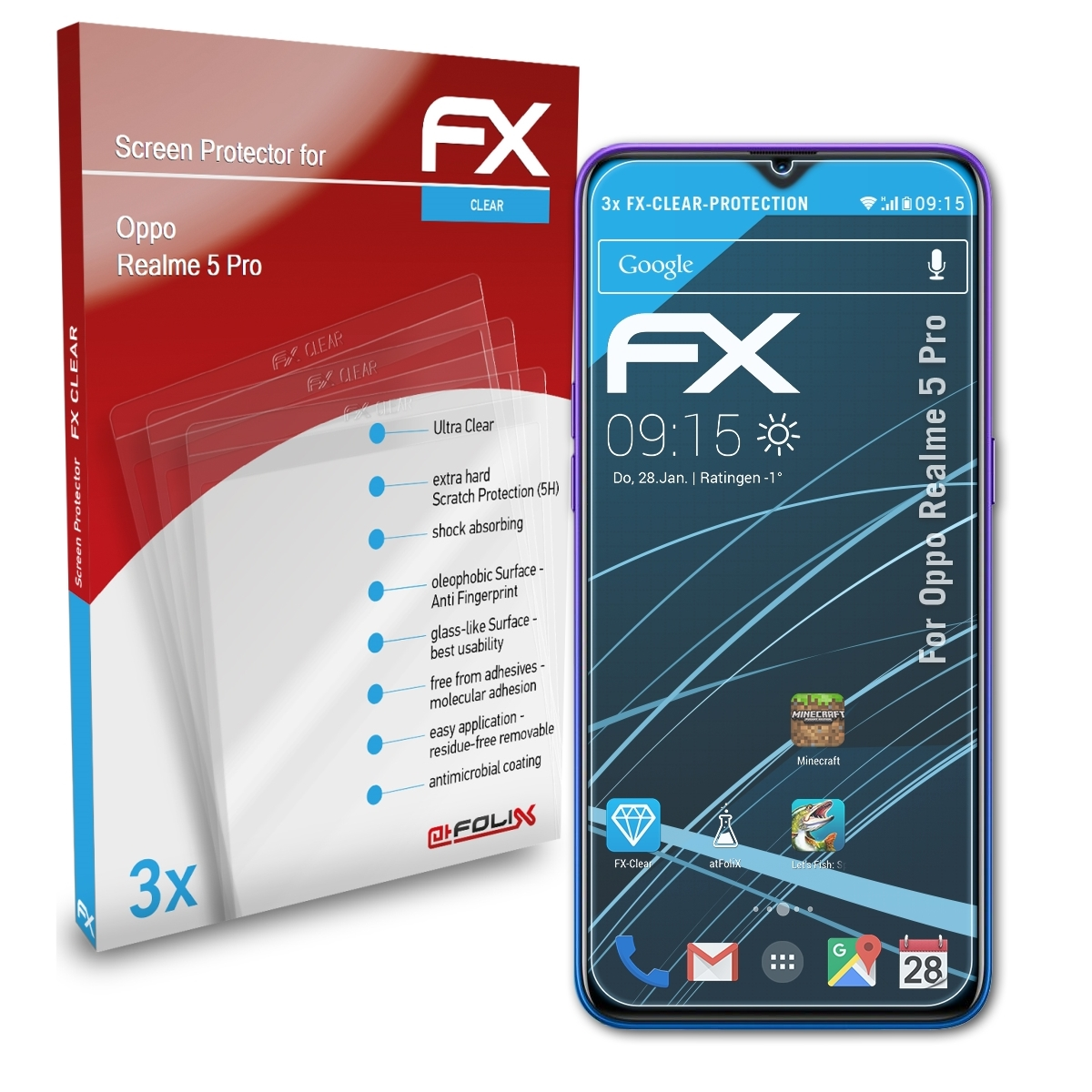 Pro) 3x 5 Realme FX-Clear Displayschutz(für Oppo ATFOLIX