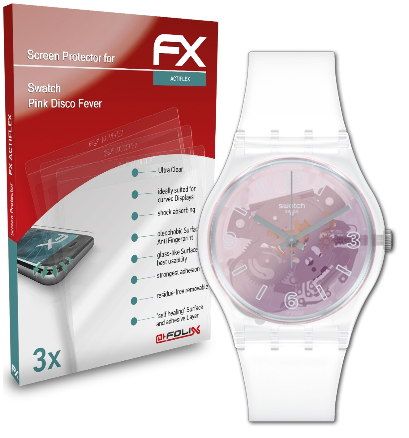 Fever) FX-ActiFleX Displayschutz(für 3x Pink ATFOLIX Swatch Disco
