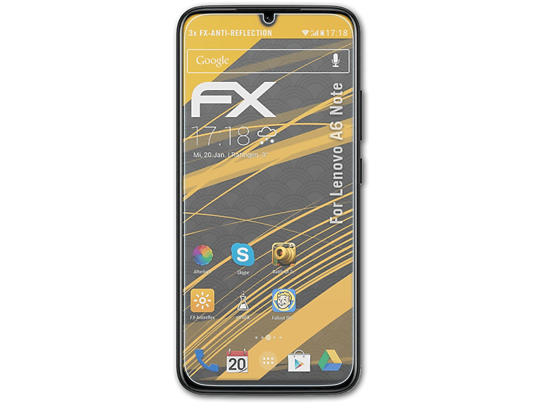 Lenovo A6 3x ATFOLIX Displayschutz(für FX-Antireflex Note)
