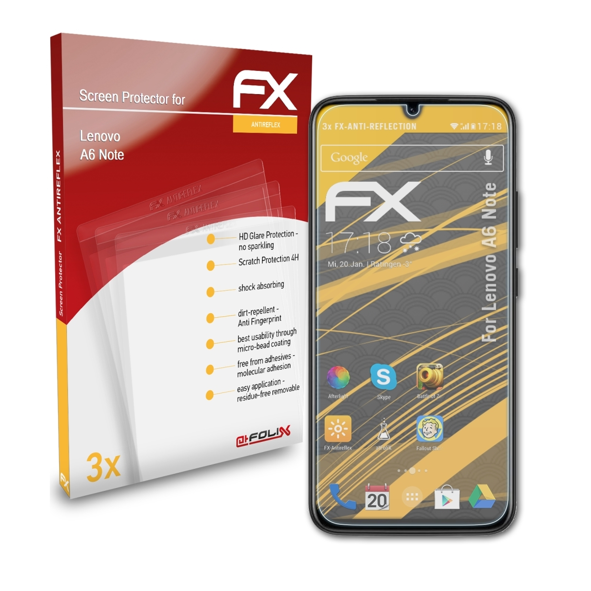 ATFOLIX FX-Antireflex 3x Lenovo Note) Displayschutz(für A6