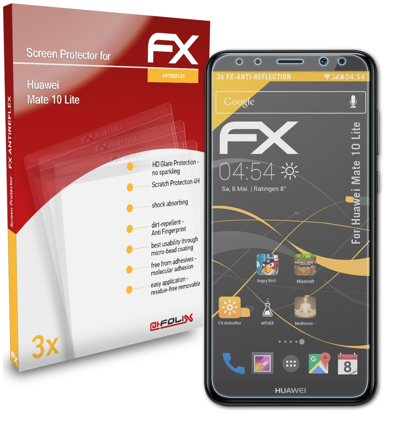 ATFOLIX 3x FX-Antireflex 10 Mate Lite) Displayschutz(für Huawei